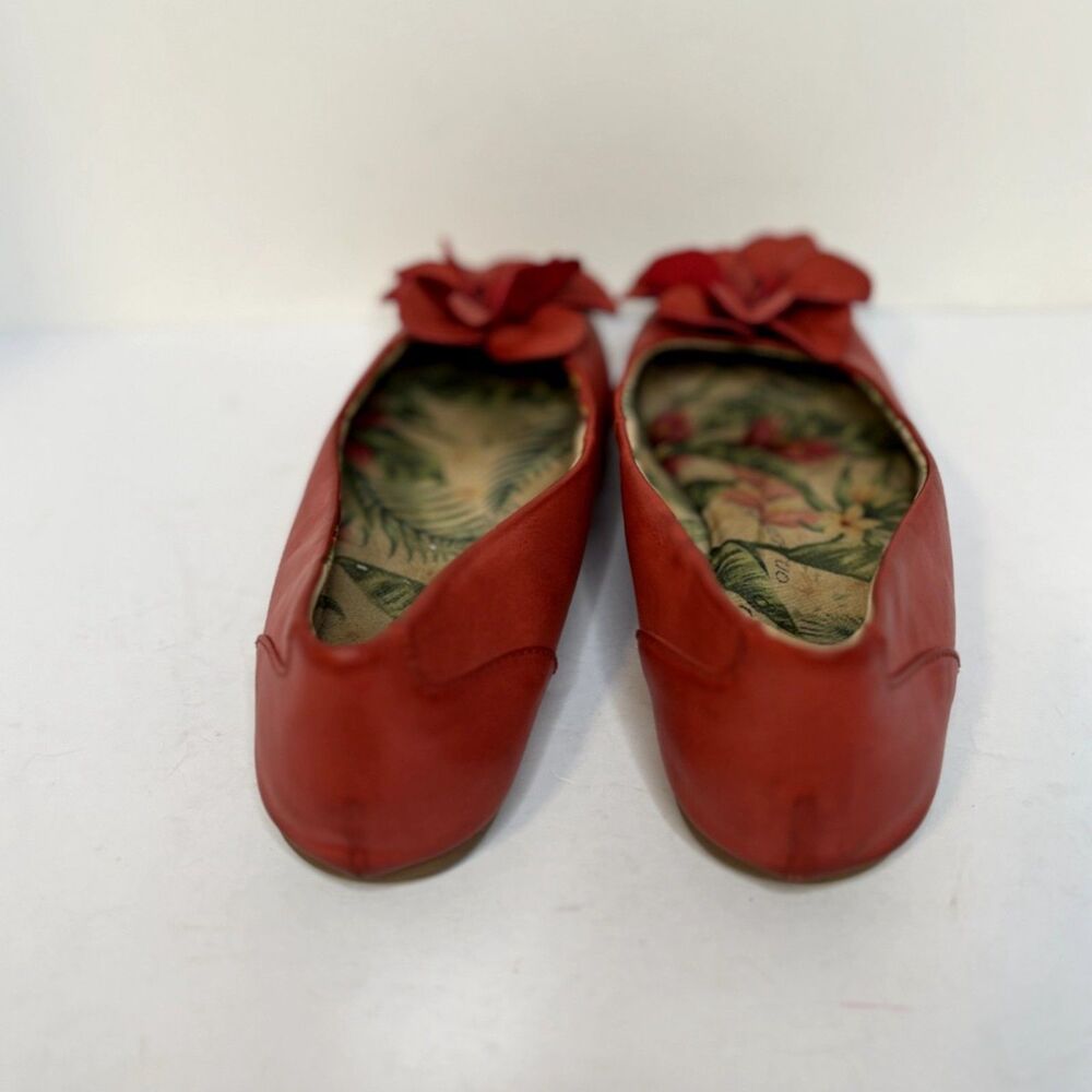 Born Comfort Red Leather Floral Ballet Flats Tropical Lining Womens 8M - Picture 6 of 8